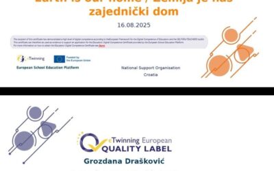 Nacionalna i Europska oznaka kvalitete za eTwinning projekt Earth is our home/Zemlja je naš zajednički dom