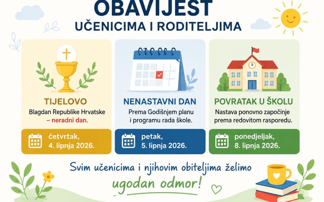 OBAVIJEST UČENICIMA I RODITELJIMA