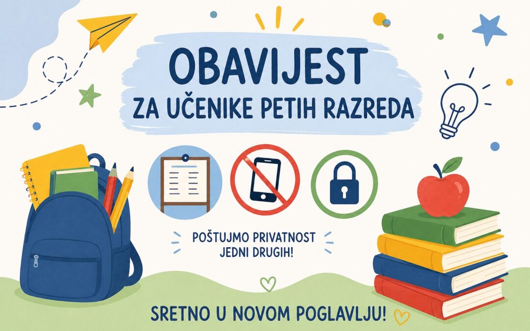 Obavijest za učenike petih razreda